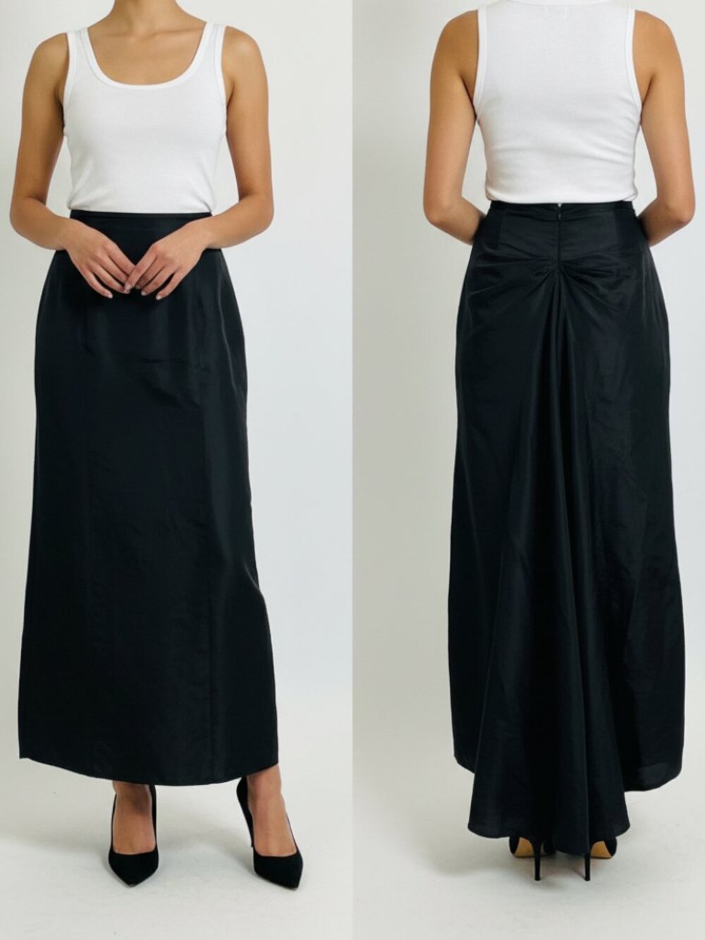 Worth Silk Black Silk A Line Maxi Long Hi-low Train Occasion Evening Skirt